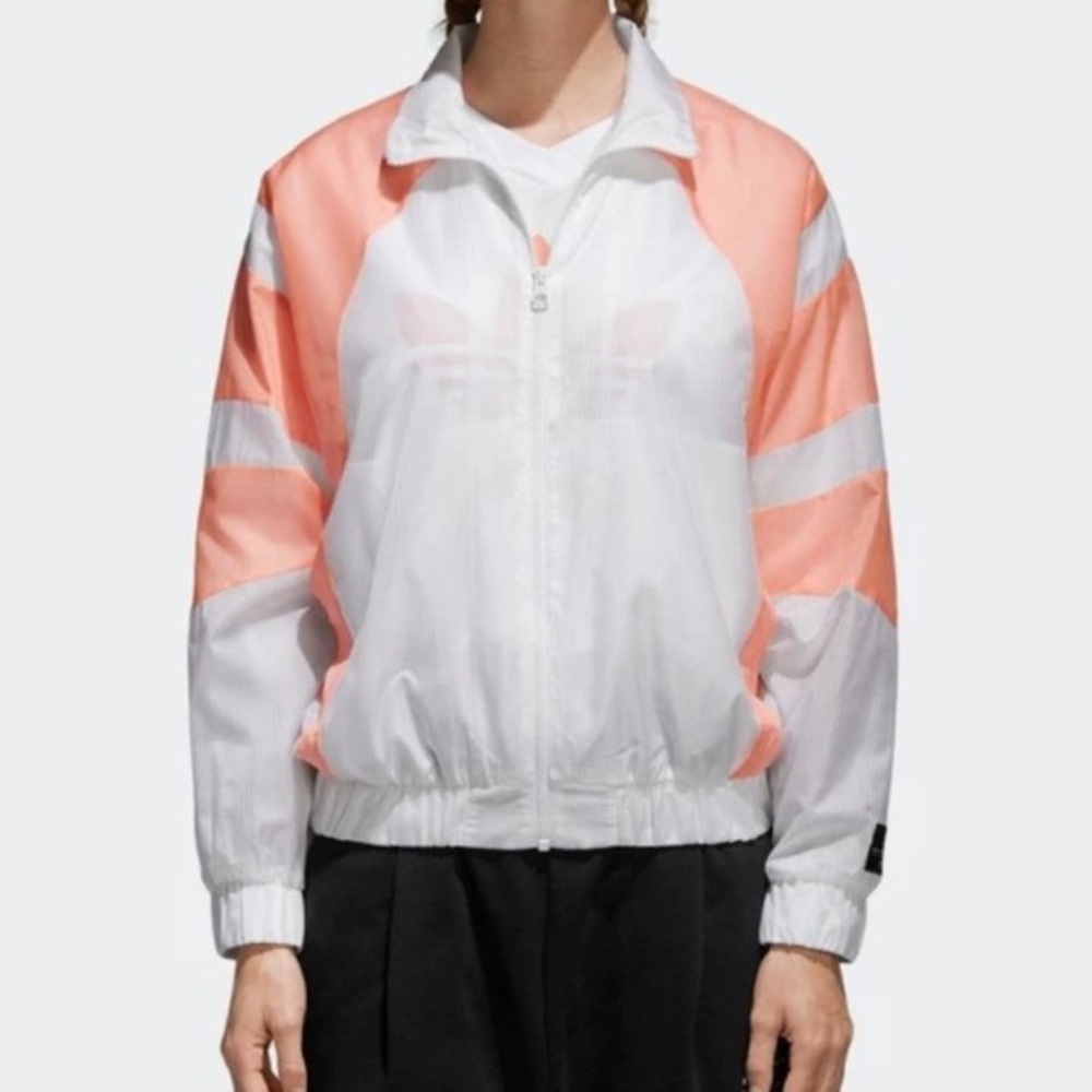 Adidas Originals EQT track jacket in white and coral size Medium
